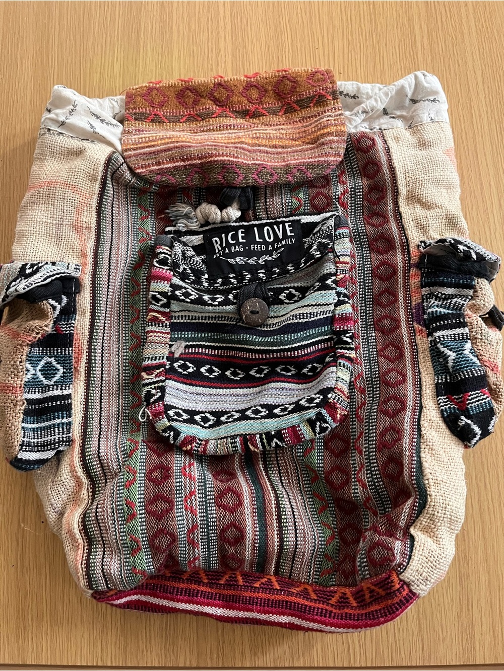 Rice Love Multicolor Sustainable Boho Striped Canvas Backpack